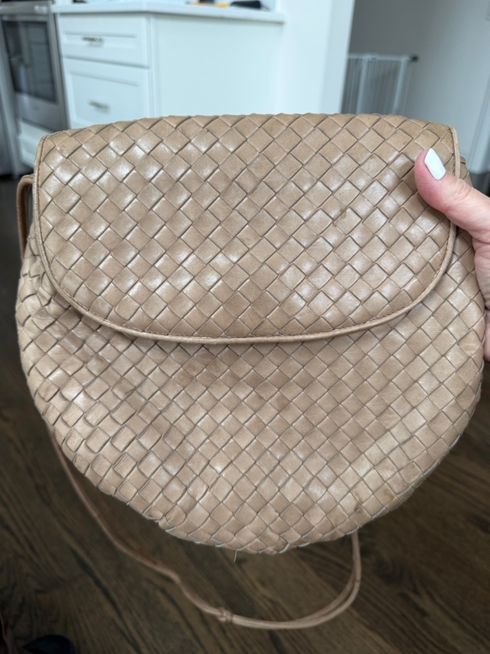 Bottega Veneta Beige Woven Leather Crossbody Bag